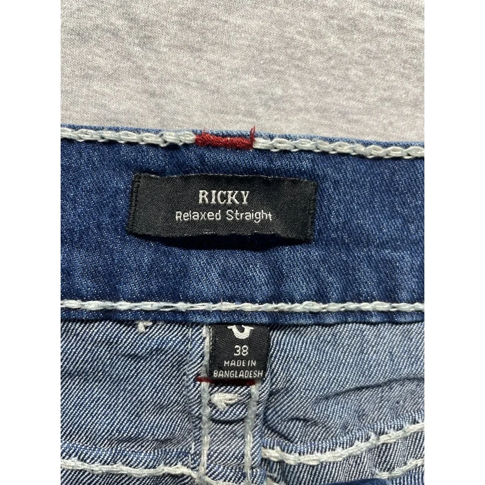 True Religion Jean Shorts Mens 38 Blue Denim Cotton Ricky Relaxed Straight Fit